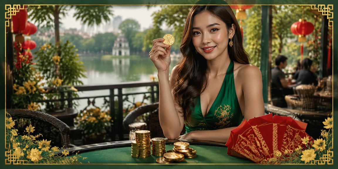Phong bì đỏ may mắn biểu tượng thưởng khuyến mãi bên ly cà phê tại Hà Nội