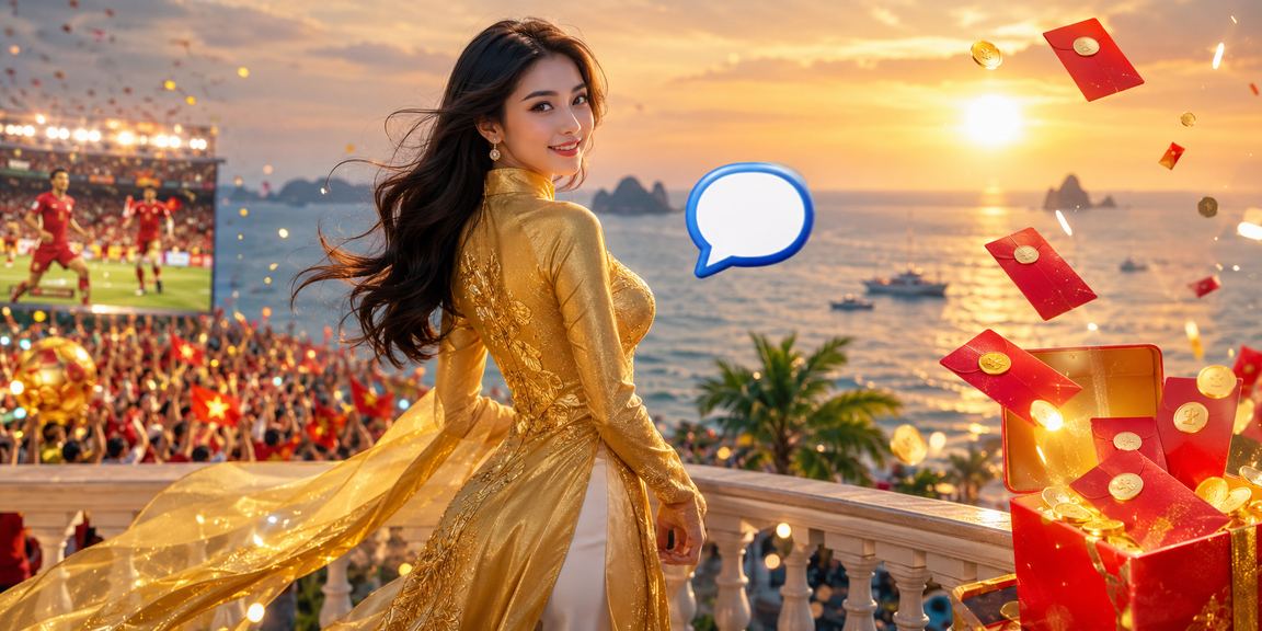 Phụ nữ mặc áo dài truyền thống tại Sa Pa cầm phong bì đỏ biểu tượng may mắn và thưởng